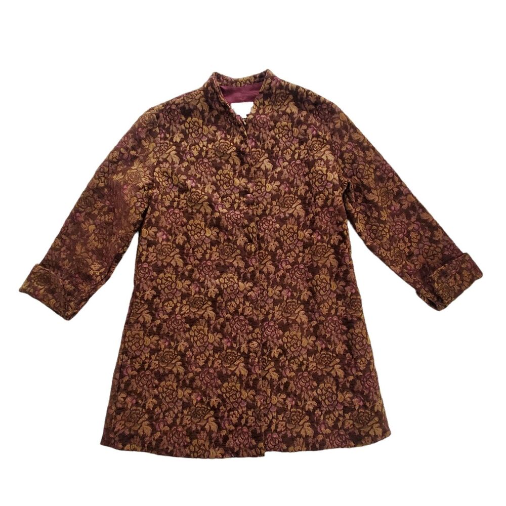 Monika Turtle Cameo Jacket Women's Small Button Down Lined Floral Brown Multi